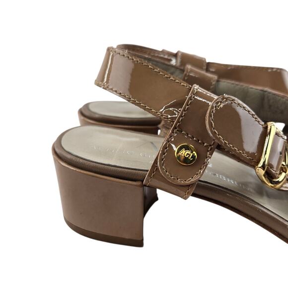 AGL ISA City Nude Slingback Sandals Size 5.5 35.5 Beige Patent Leather Designer - Picture 2 of 13